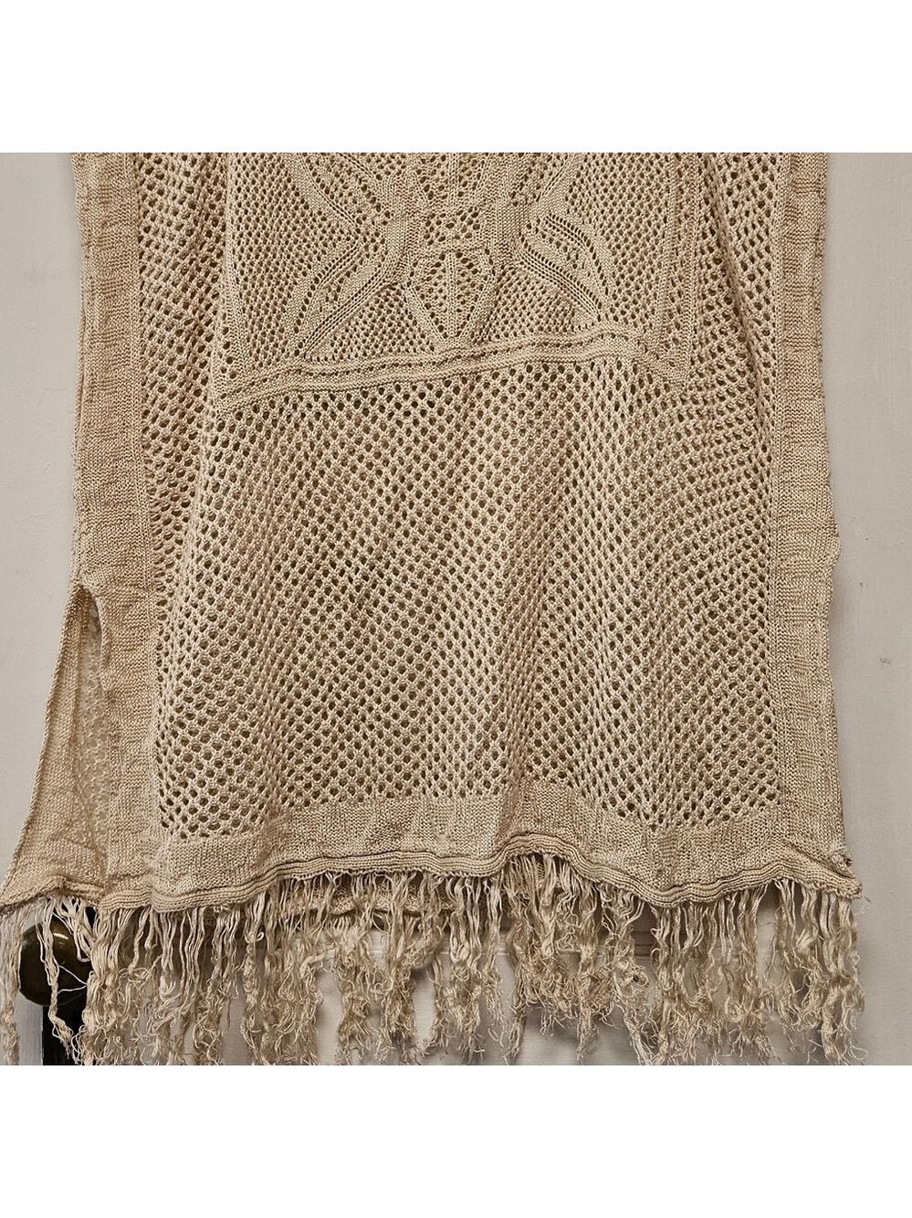 One World Beige Knit Poncho with Fringe Size 2XL - Picture 7 of 7